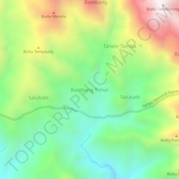 Topografisk kort Bambang Timur, højde, terræn