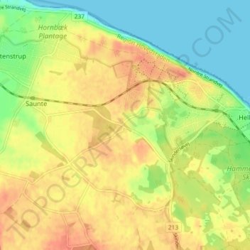 Topografisk kort Skibstrup, højde, terræn