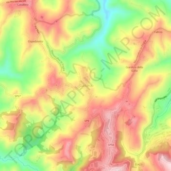 Topografisk kort Gadana, højde, terræn