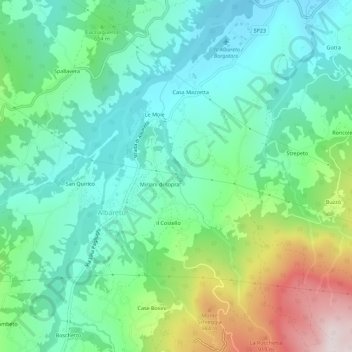 Topografisk kort Miriani di sotto, højde, terræn