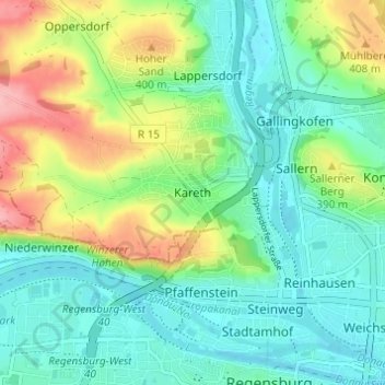 Topografisk kort Kareth, højde, terræn