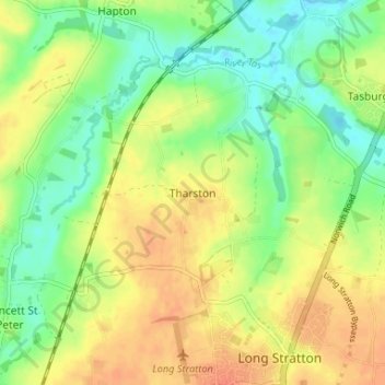 Topografisk kort Tharston, højde, terræn