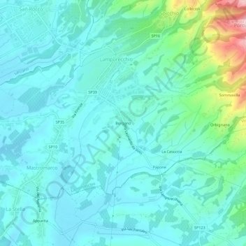 Topografisk kort Borgano, højde, terræn