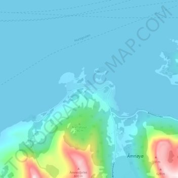 Topografisk kort Åmnes, højde, terræn
