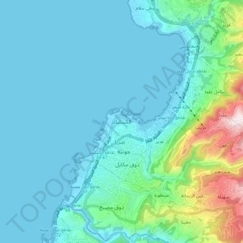 Topografisk kort Kaslik, højde, terræn