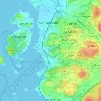 Topografisk kort Kvarnberget, højde, terræn