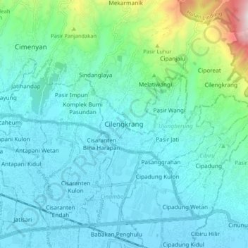 Topografisk kort Cilengkrang, højde, terræn