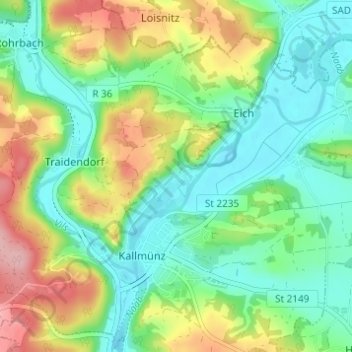 Topografisk kort Zaar, højde, terræn