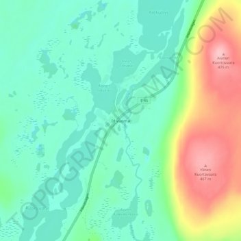 Topografisk kort Idivuoma, højde, terræn