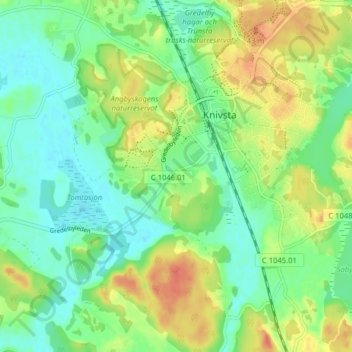 Topografisk kort Nya Tarv, højde, terræn