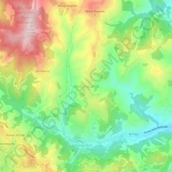 Topografisk kort Montelaguardia, højde, terræn