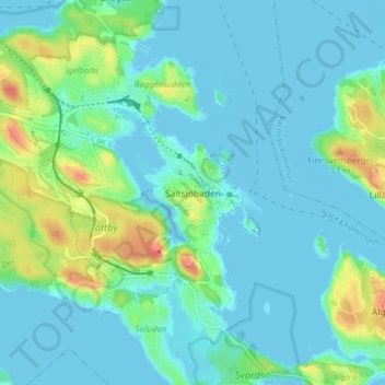 Topografisk kort Saltsjöbaden, højde, terræn