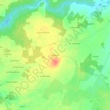 Topografisk kort Montaigu, højde, terræn