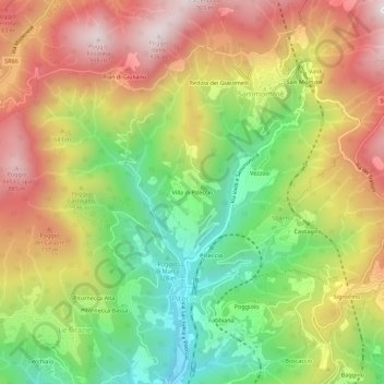 Topografisk kort Villa di Piteccio, højde, terræn