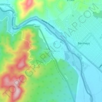 Topografisk kort Aguas Blancas, højde, terræn