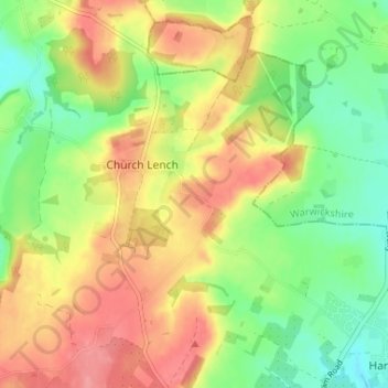 Topografisk kort Atch Lench, højde, terræn