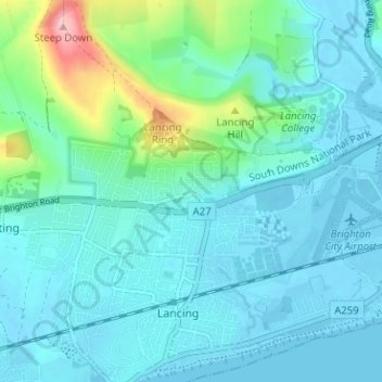 Topografisk kort North Lancing, højde, terræn