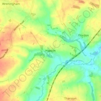 Topografisk kort Hapton, højde, terræn