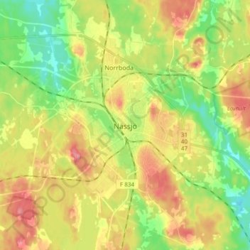 Topografisk kort Nässjö, højde, terræn