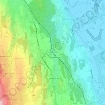 Topografisk kort Benzenschwil, højde, terræn
