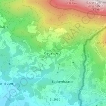 Topografisk kort Riedelsbach, højde, terræn