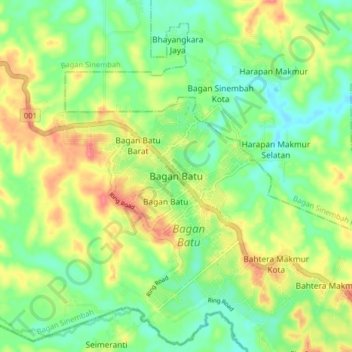 Topografisk kort Bagan Batu, højde, terræn