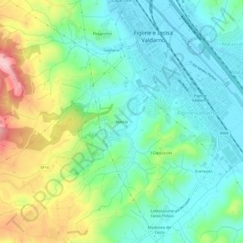 Topografisk kort Aiaccia, højde, terræn