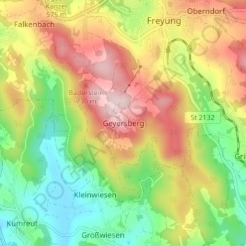Topografisk kort Geyersberg, højde, terræn