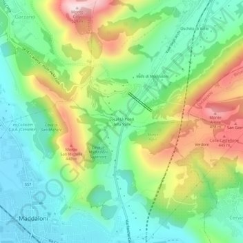 Topografisk kort Località Ponti della Valle, højde, terræn