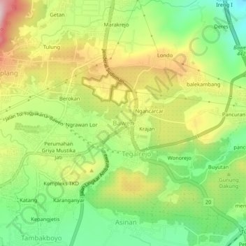 Topografisk kort Bawen, højde, terræn