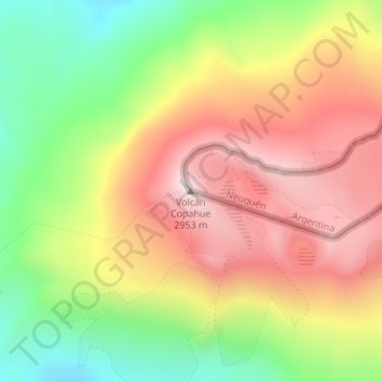 Topografisk kort Volcán Copahue, højde, terræn
