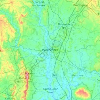 Topografisk kort Worcester, højde, terræn