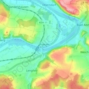 Topografisk kort Poikam, højde, terræn