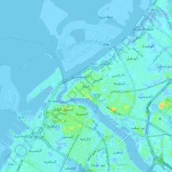 Topografisk kort Deira, højde, terræn