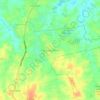 Topografisk kort Pasanggrahan, højde, terræn