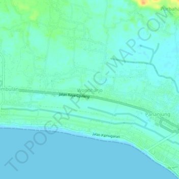 Topografisk kort Wonoharjo, højde, terræn