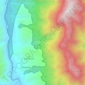 Topografisk kort Tallu Bamba, højde, terræn