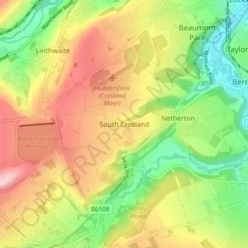 Topografisk kort South Crosland, højde, terræn