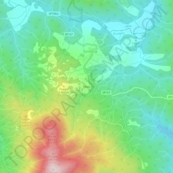 Topografisk kort Piloni, højde, terræn