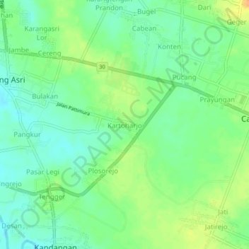Topografisk kort Kartoharjo, højde, terræn