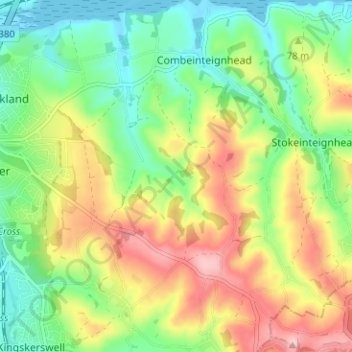 Topografisk kort Haccombe, højde, terræn