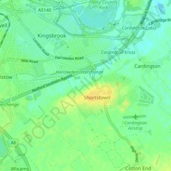 Topografisk kort Harrowden, højde, terræn