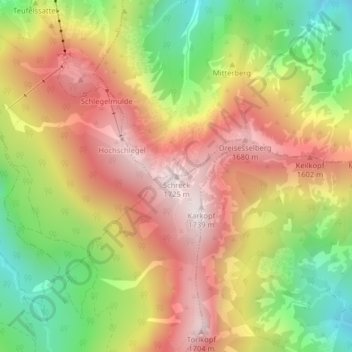 Topografisk kort Schreck, højde, terræn