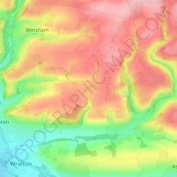 Topografisk kort Ash Barton, højde, terræn