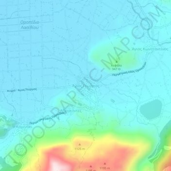 Topografisk kort Agios Georgios, højde, terræn