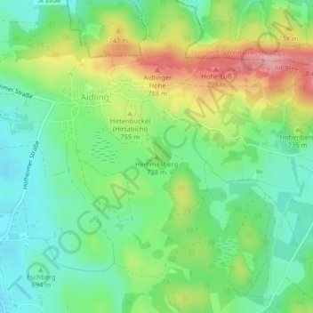 Topografisk kort Hemmesberg, højde, terræn