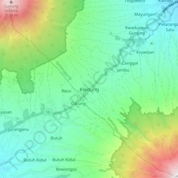 Topografisk kort Kledung, højde, terræn