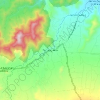 Topografisk kort Padang Aro, højde, terræn