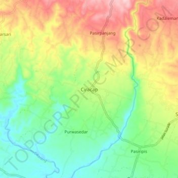 Topografisk kort Ciracap, højde, terræn