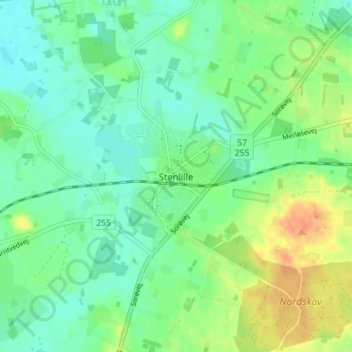 Topografisk kort Stenlille, højde, terræn